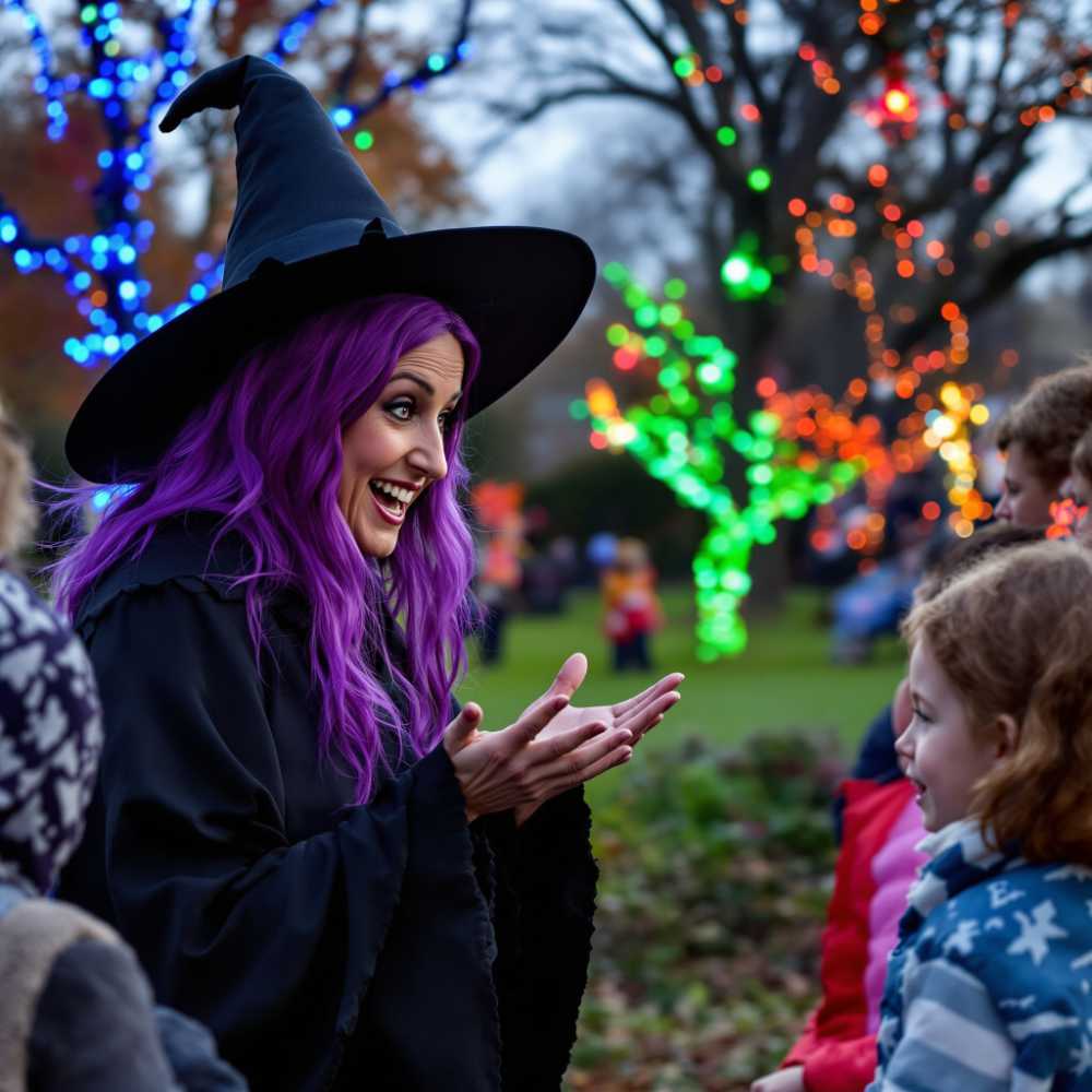 A halloween witch greeting the children A halloween witch greeting the children