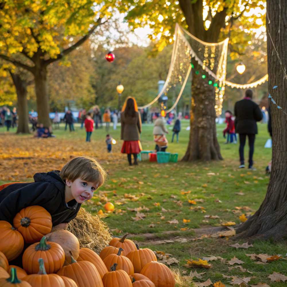 Kid laying on a pile of pumpkins Kid laying on a pile of pumpkins